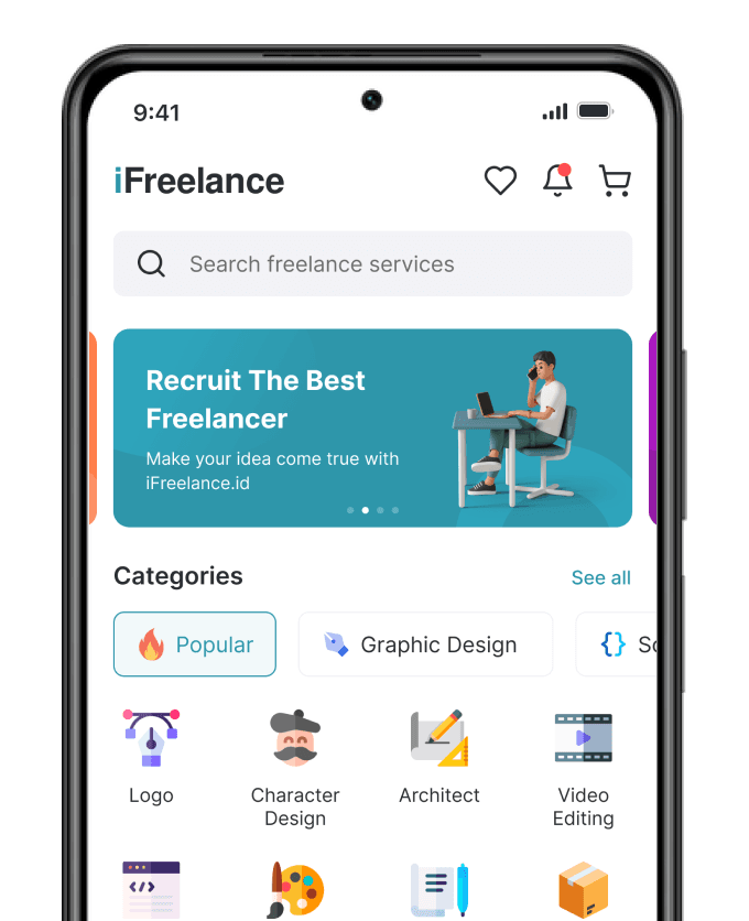 Tampilan aplikasi IFreelance
