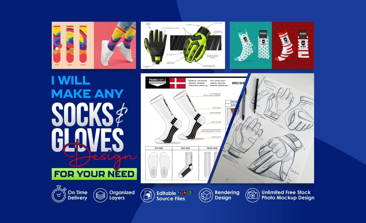 Desain Kaos Kaki dan Tangan yang Unik, Modern dan Kreatif dengan Paket Teknologi untuk Manufacture