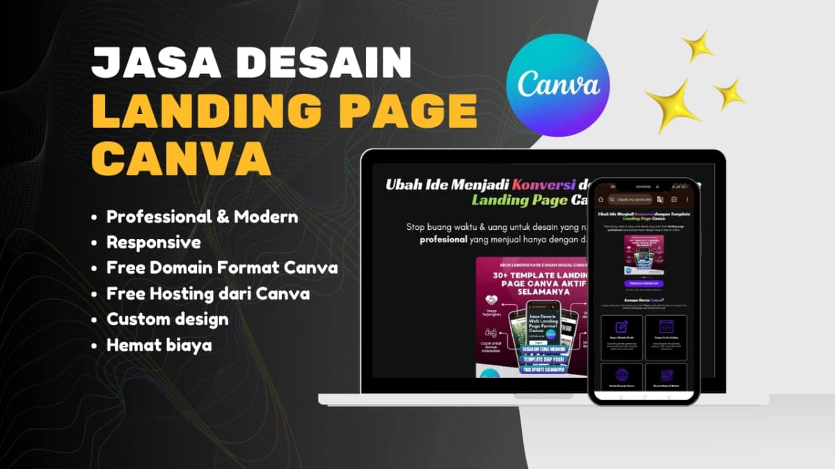 Jasa Desain Landing Page Menggunakan Canva (Domain Gratis format Canva)